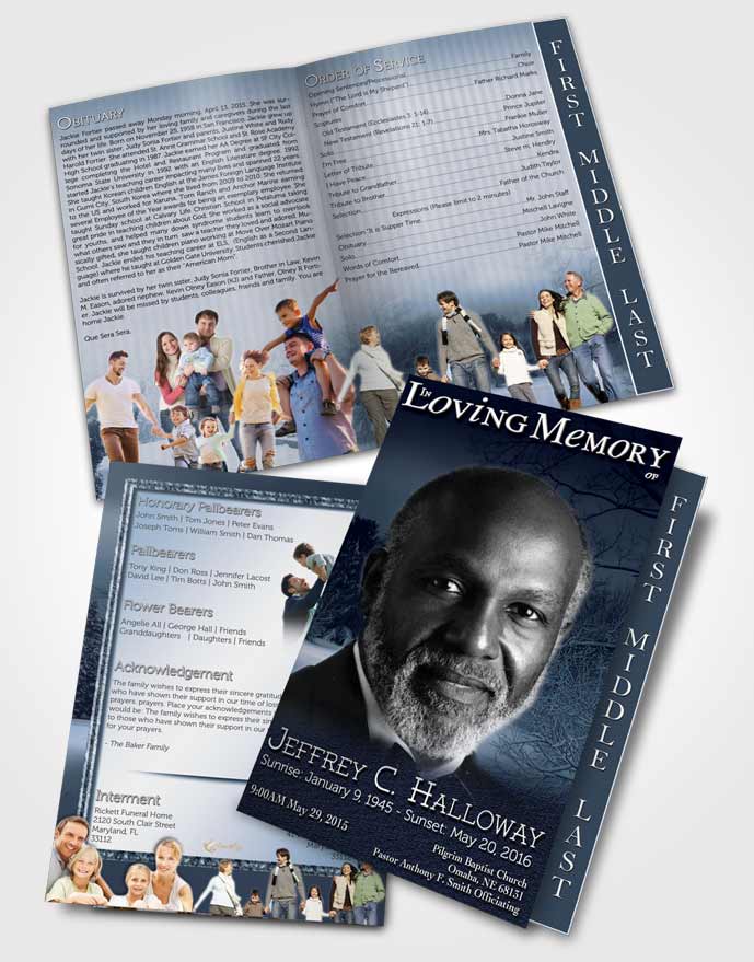 2 Page Graduated Step Fold Funeral Program Template Brochure Topaz Winter Breeze