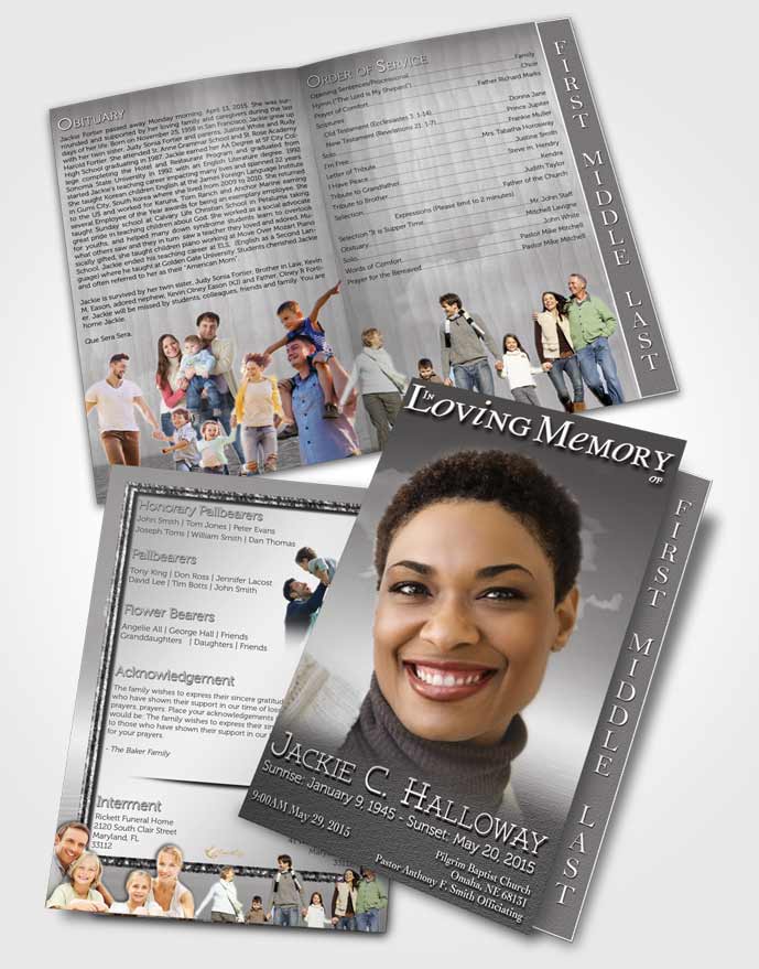 2 Page Graduated Step Fold Funeral Program Template Brochure Up in the Black and White Sky