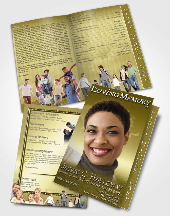 2 Page Graduated Step Fold Funeral Program Template Brochure Up in the Golden Sky