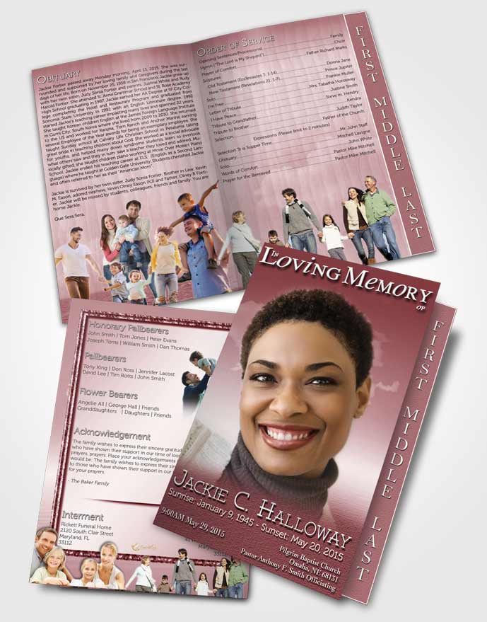 2 Page Graduated Step Fold Funeral Program Template Brochure Up in the Pink Sky
