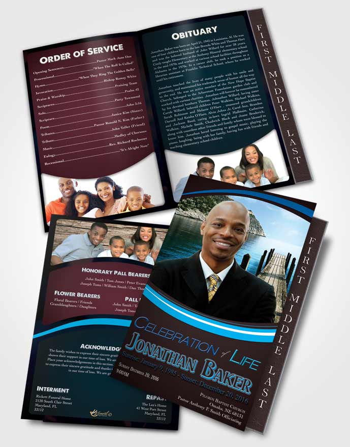 2 Page Graduated Step Fold Funeral Program Template Brochure Vanilla Sky Journey