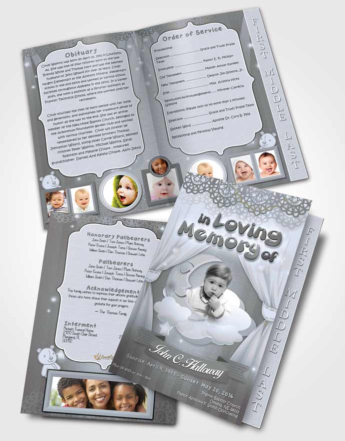 2 Page Graduated Step Fold Funeral Program Template Brochure Vintage Childrens Innocence