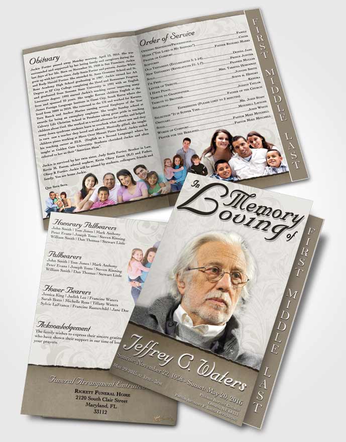 2 Page Graduated Step Fold Funeral Program Template Brochure Vintage Destiny