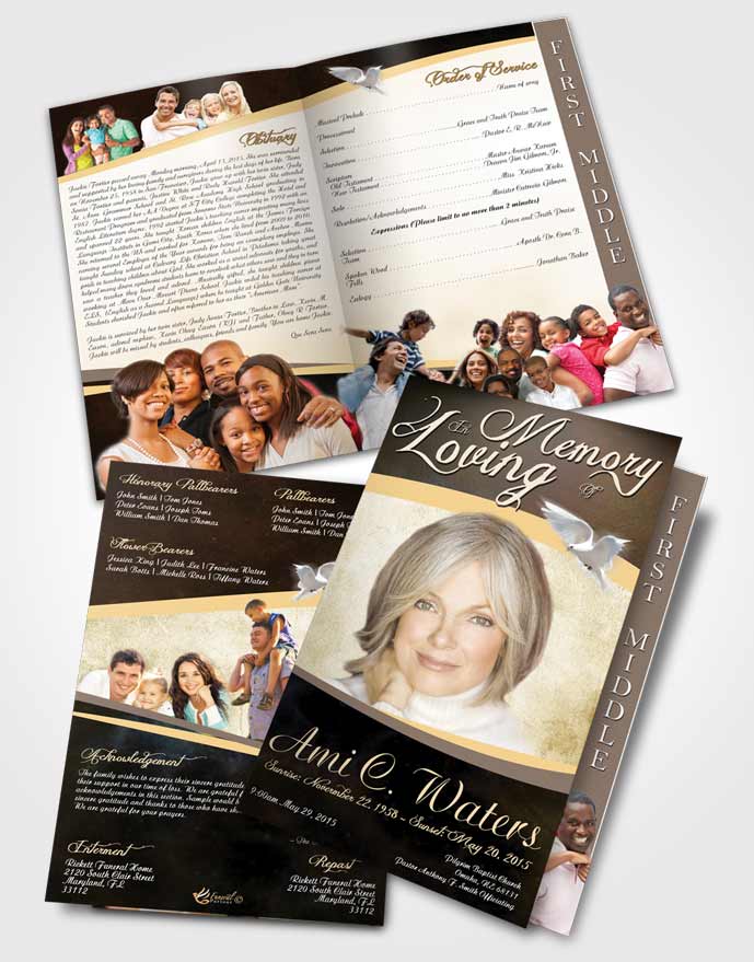 2 Page Graduated Step Fold Funeral Program Template Brochure Vintage Paradise