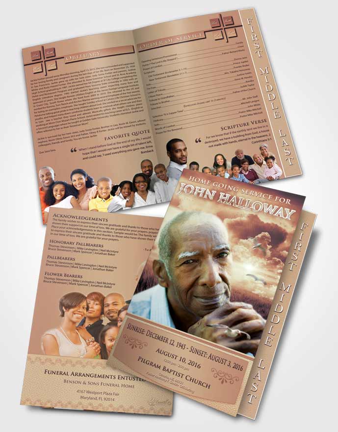 2 Page Graduated Step Fold Funeral Program Template Brochure Vintage Sparkling Sky