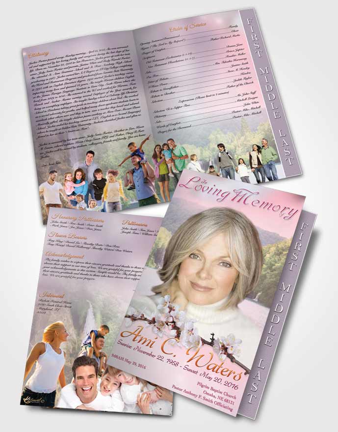 2 Page Graduated Step Fold Funeral Program Template Brochure Waterfall Heaven Gentle Breeze