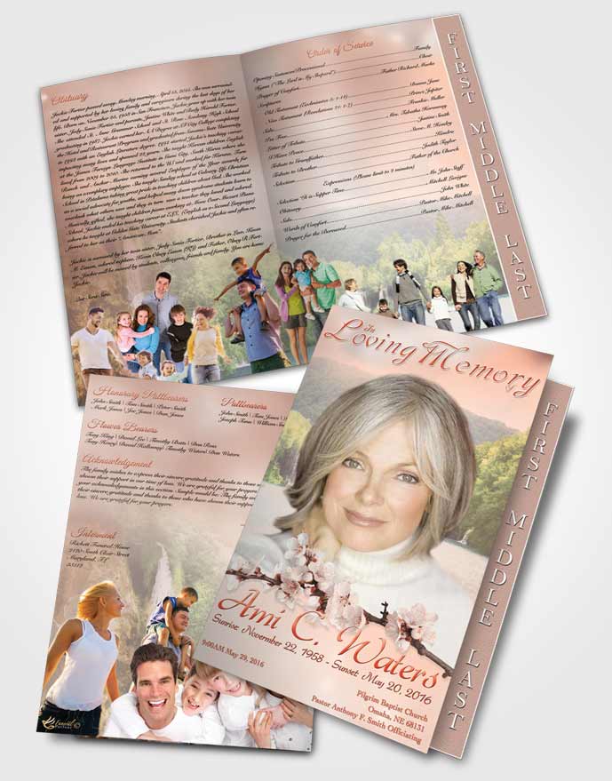 2 Page Graduated Step Fold Funeral Program Template Brochure Waterfall Heaven Ruby Desire