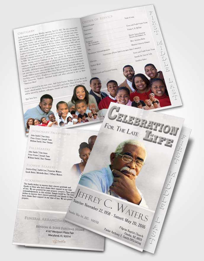 2 Page Graduated Step Fold Funeral Program Template Brochure Winter Mist Timeless Love