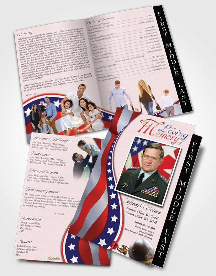 2 Page Graduated Step Fold Funeral Program Template Brochure At Dusk Military Honors