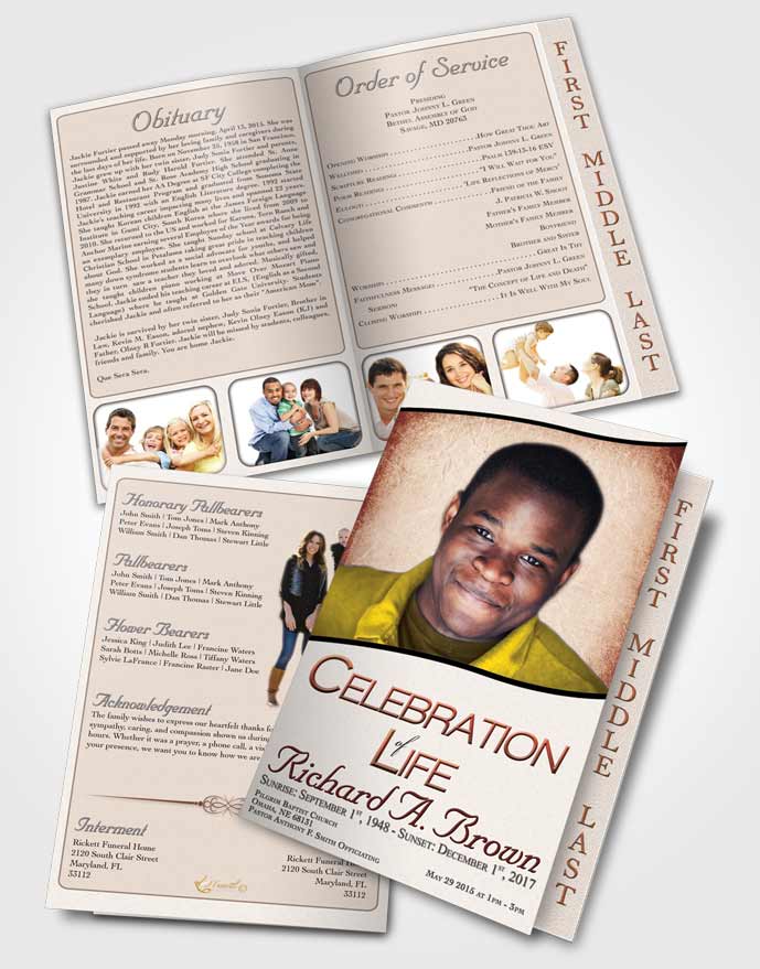2 Page Graduated Step Fold Funeral Program Template Brochure Elegant Bliss