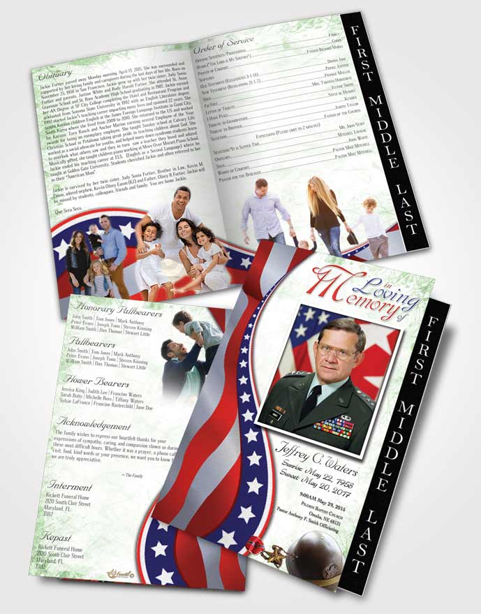 2 Page Graduated Step Fold Funeral Program Template Brochure Evening Military Honors
