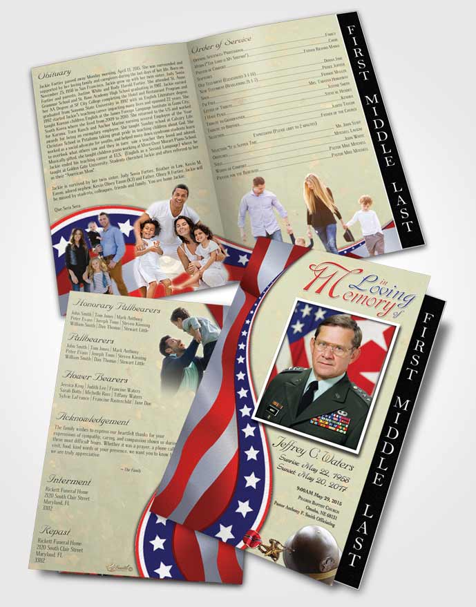 2 Page Graduated Step Fold Funeral Program Template Brochure Faithful Military Honors