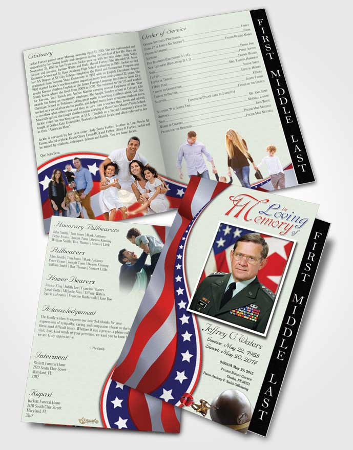 2 Page Graduated Step Fold Funeral Program Template Brochure Heavenly Military Honors