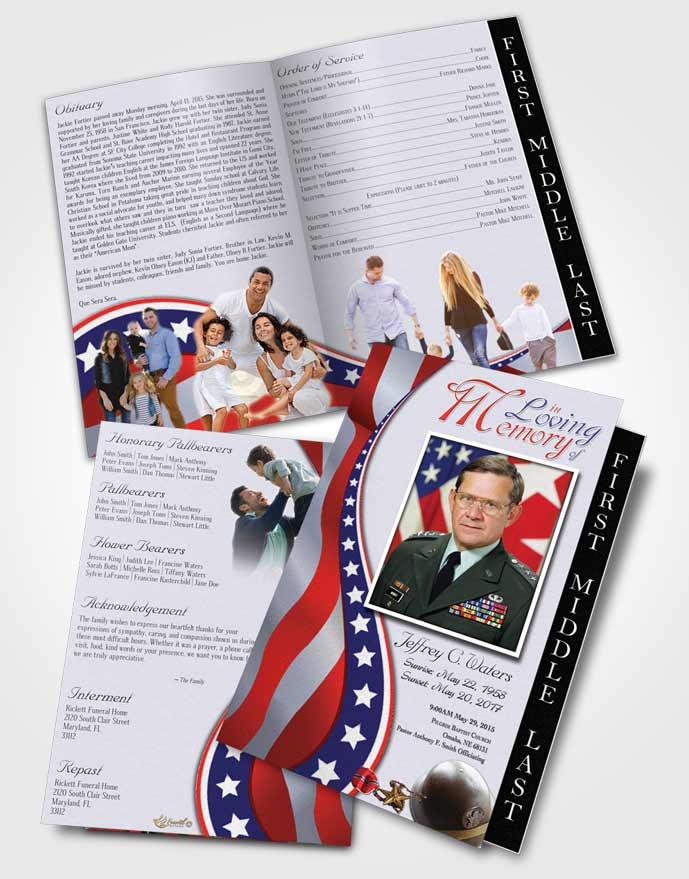 2 Page Graduated Step Fold Funeral Program Template Brochure Loving Military Honors