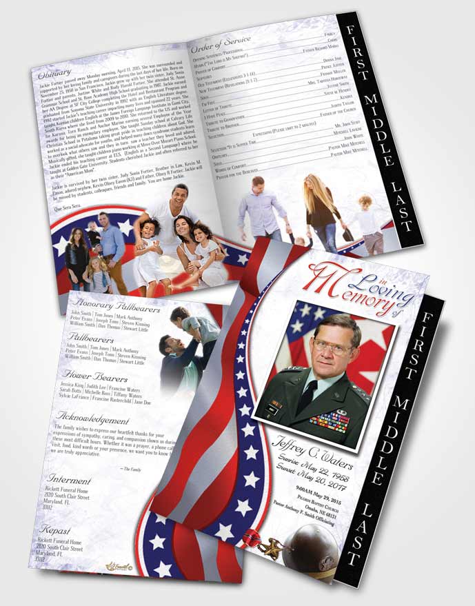 2 Page Graduated Step Fold Funeral Program Template Brochure Morning Military Honors