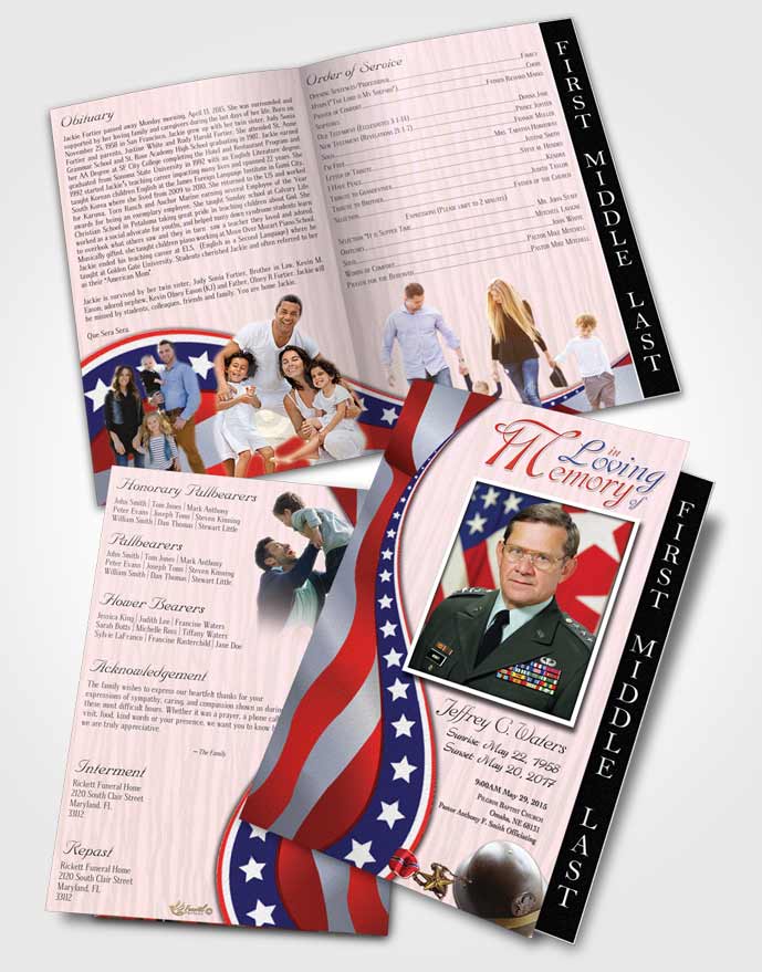 2 Page Graduated Step Fold Funeral Program Template Brochure Peaceful Military Honors