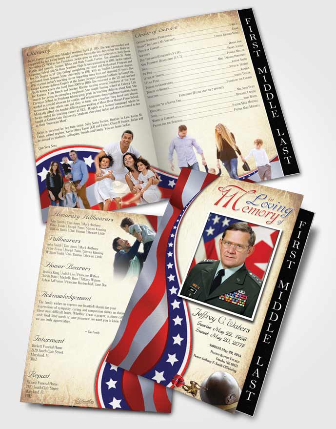 2 Page Graduated Step Fold Funeral Program Template Brochure Tranquil Military Honors