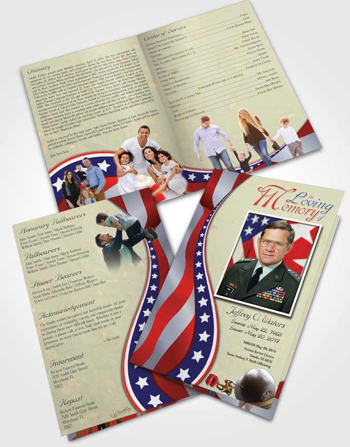 Bifold Order Of Service Obituary Template Brochure Faithful Military Honors