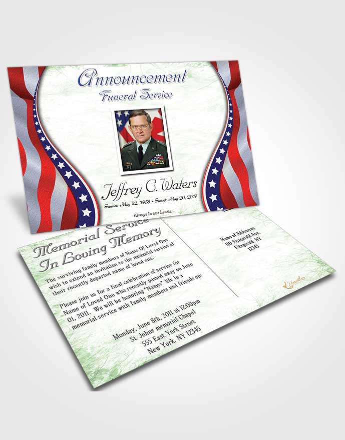 Funeral Prayer Card Template Evening Military Honors