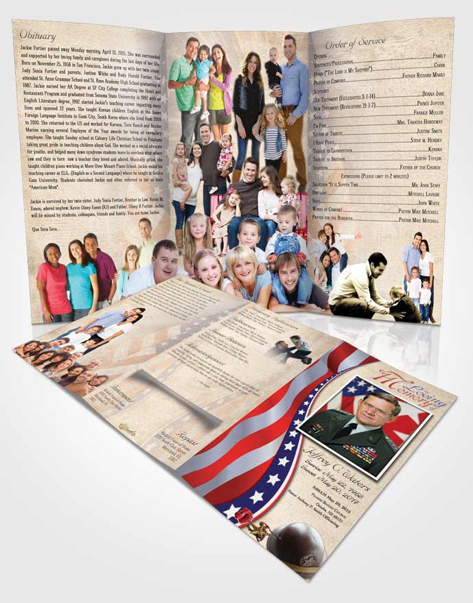 Obituary Template Trifold Brochure Cheerful Military Honors