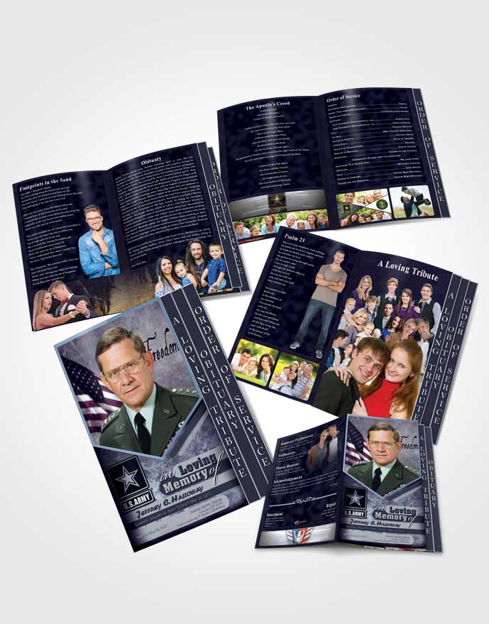 4 Page Grad Obituary Template Brochure 3rd Army Soldier Sunset