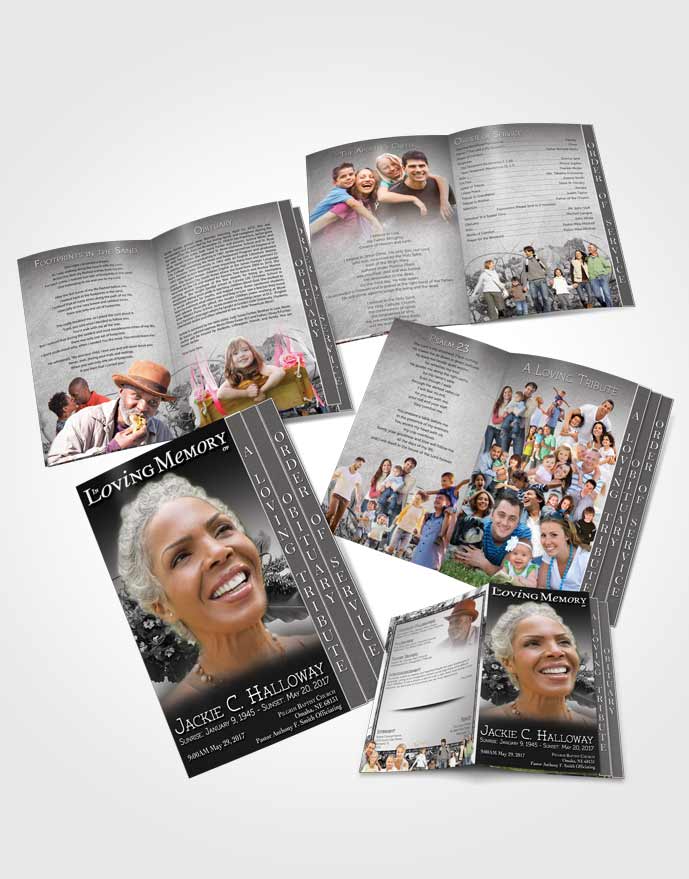 4 Page Graduated Step Folduated Step Fold Obituary Template Brochure A Beautiful Black and White Bouquet
