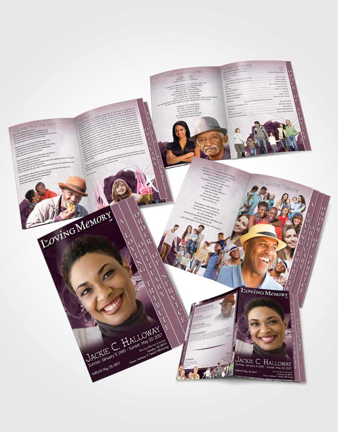 4 Page Graduated Step Fold Obituary Template Brochure A Beautiful Lavender Rose