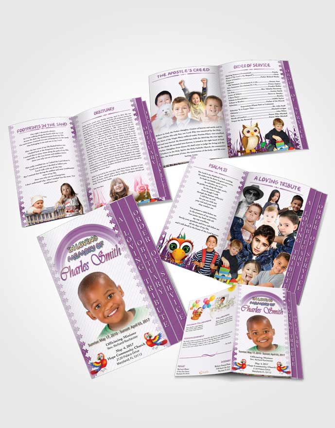 4 Page Graduated Step Folduated Step Fold Obituary Template Brochure A Childs Passing Amethyst Splash