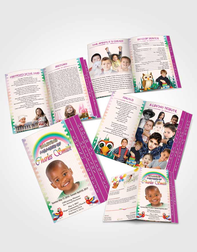 4 Page Graduated Step Fold Obituary Template Brochure A Childs Passing Angel Wings