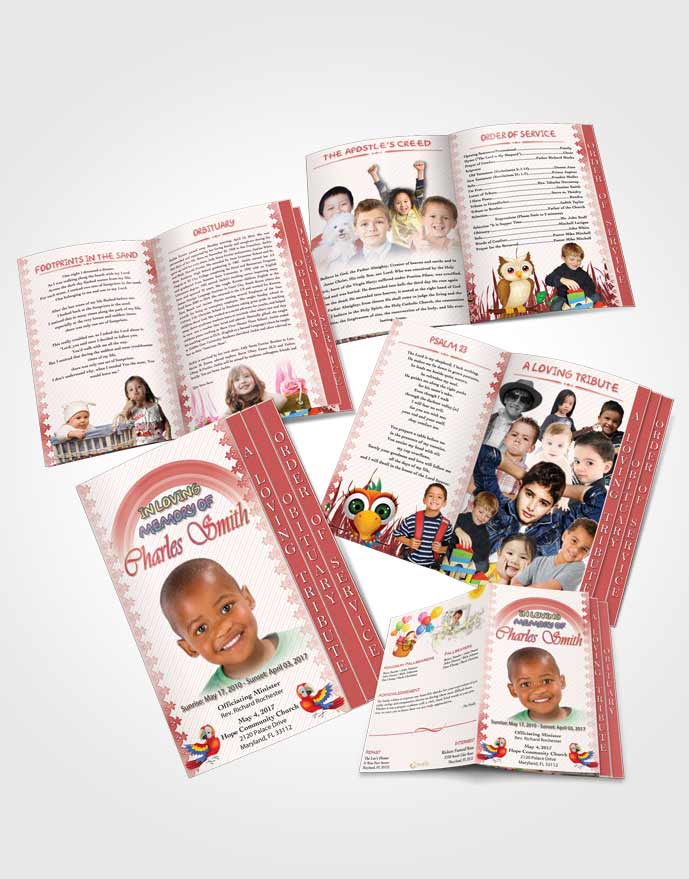 4 Page Graduated Step Fold Obituary Template Brochure A Childs Passing Ocean Sunset