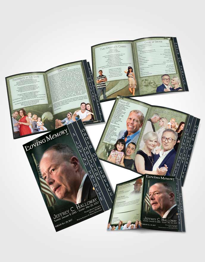 4 Page Graduated Step Fold Obituary Template Brochure American Emerald Glory