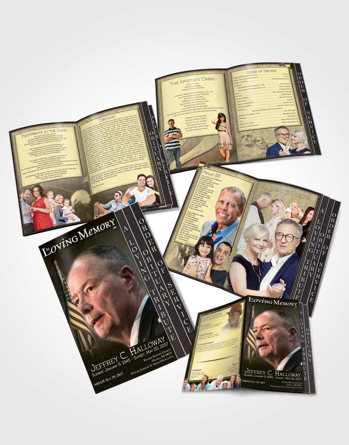 4 Page Grad Obituary Template Brochure American Black and White Glory