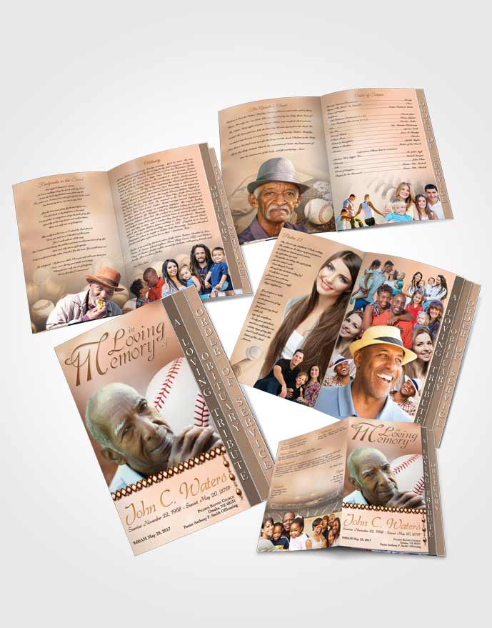 4 Page Grad Obituary Template Brochure Baseball Day Early Morning