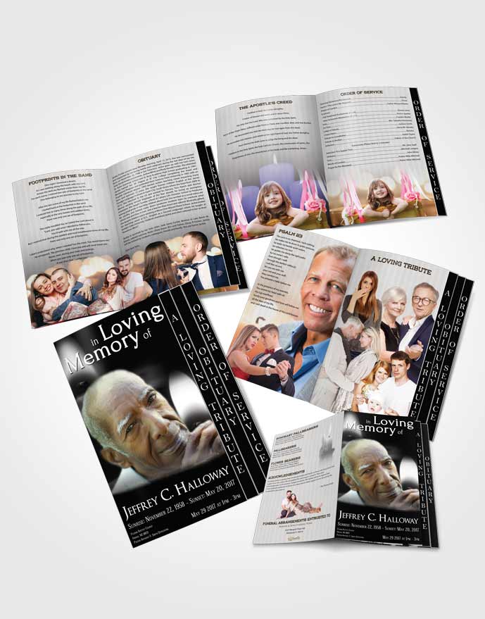 4 Page Grad Obituary Template Brochure Black and White Candle Light