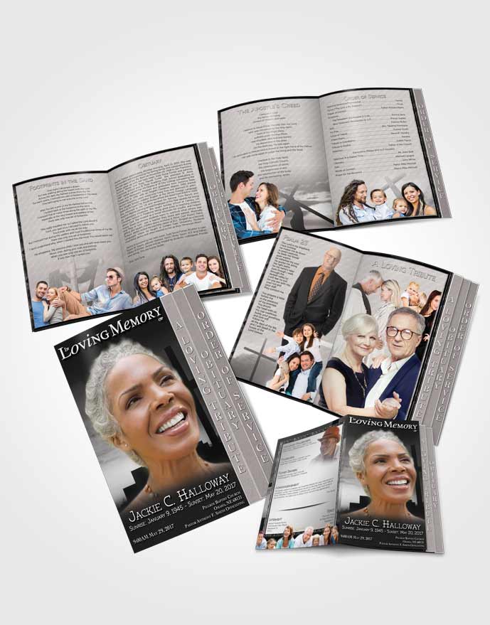 4 Page Grad Obituary Template Brochure Black and White Cross in the Sky
