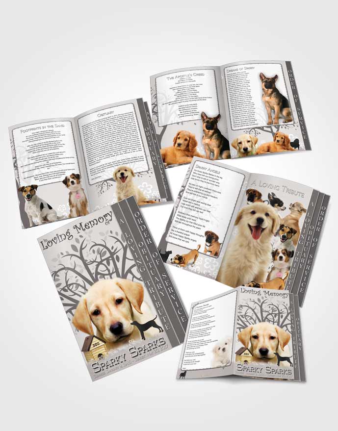 4 Page Grad Obituary Template Brochure Black and White Doggy Heaven