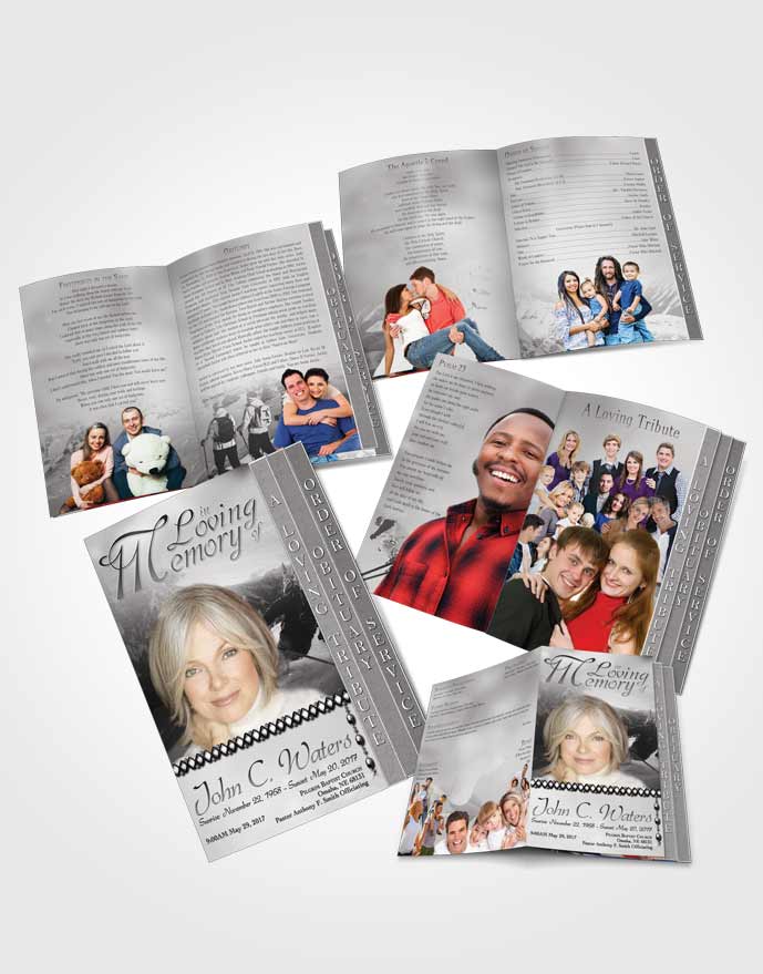 4 Page Grad Obituary Template Brochure Black and White Downhill Skiing