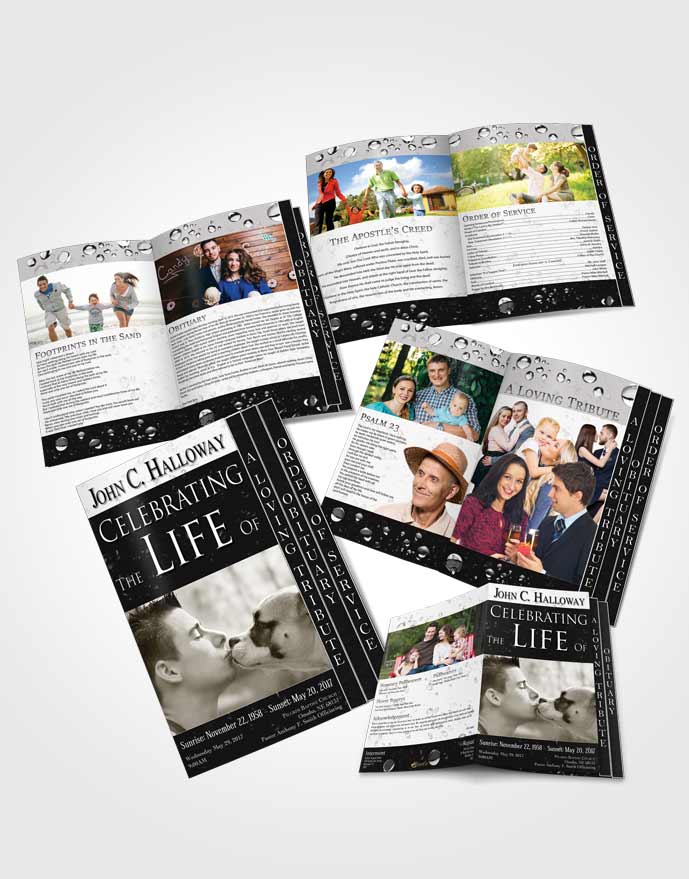 4 Page Grad Obituary Template Brochure Black and White Enchantment
