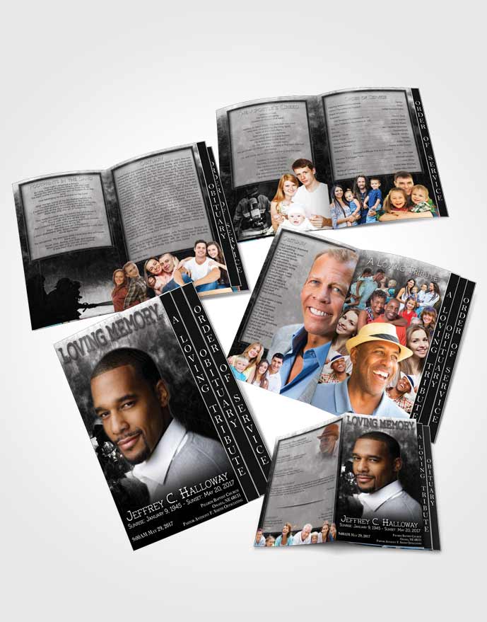 4 Page Grad Obituary Template Brochure Black and White Firefighter
