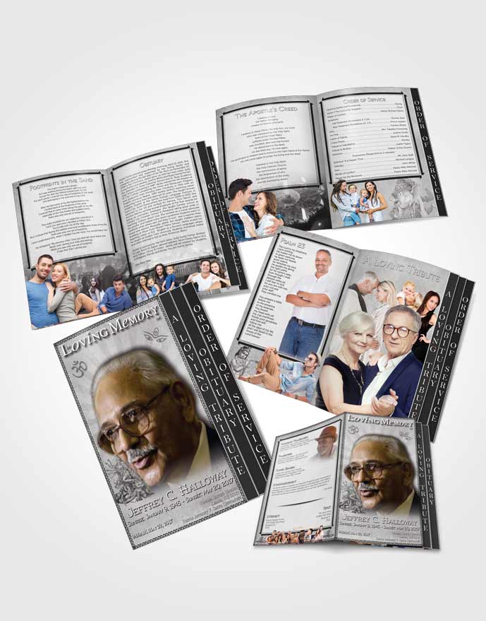 4 Page Grad Obituary Template Brochure Black and White Hindu Faith