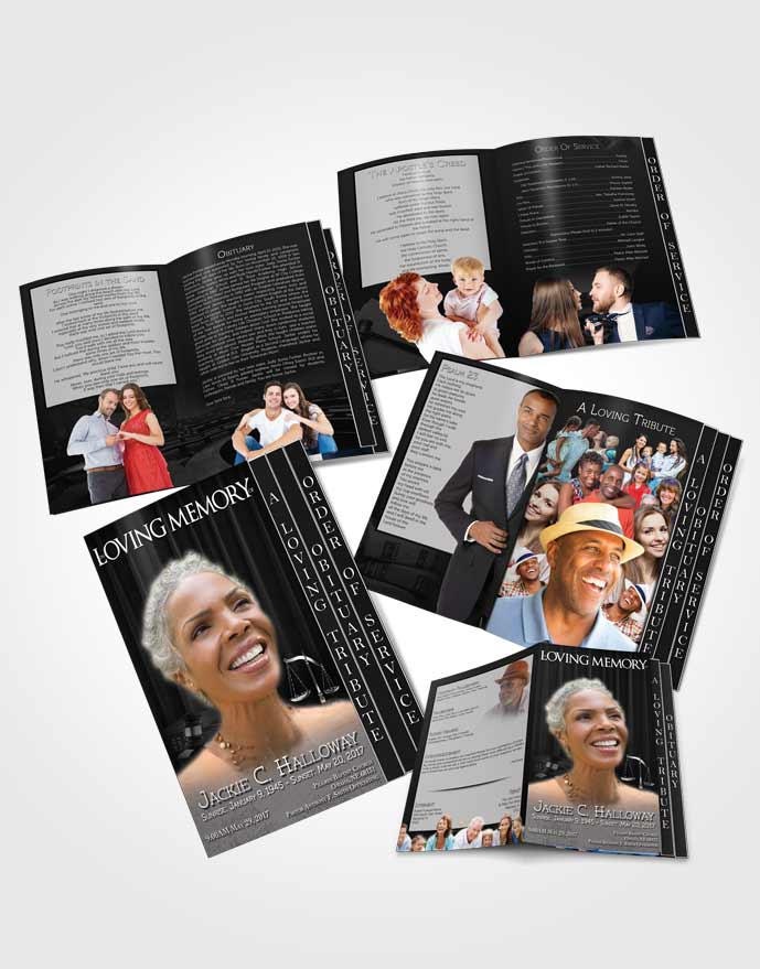 4 Page Grad Obituary Template Brochure Black and White Judge Justice