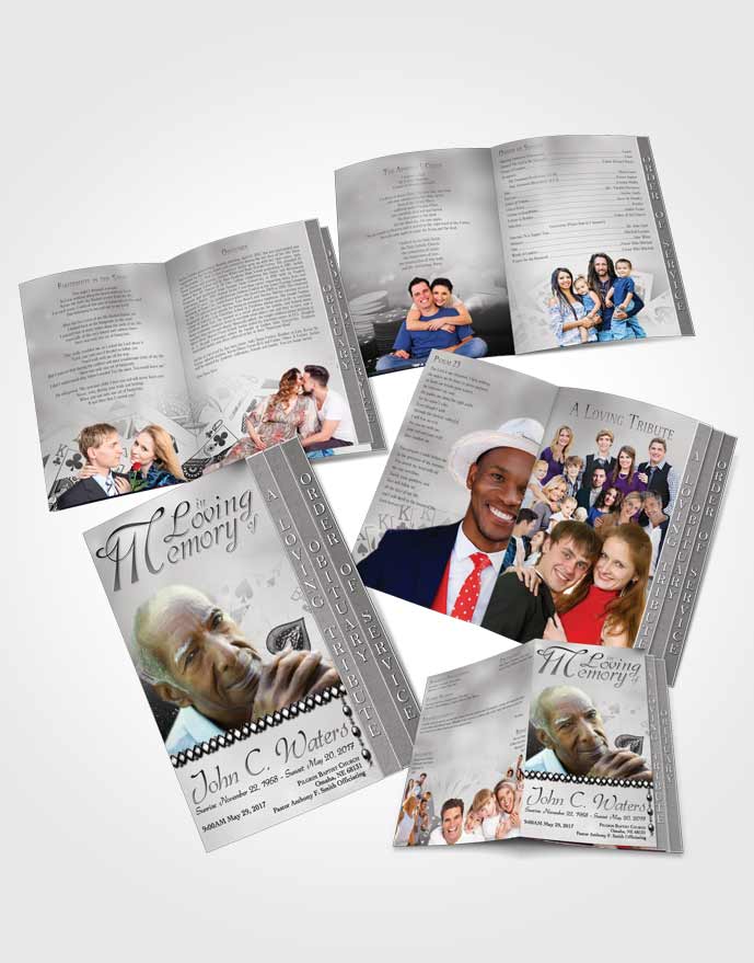 4 Page Grad Obituary Template Brochure Black and White King of Hands