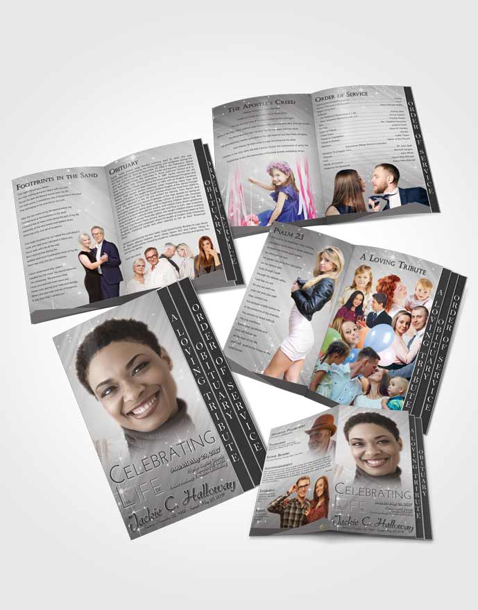 4 Page Grad Obituary Template Brochure Black and White Serenity