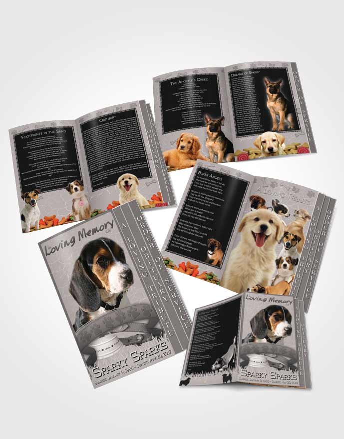 4 Page Grad Obituary Template Brochure Black and White Sparky the Dog