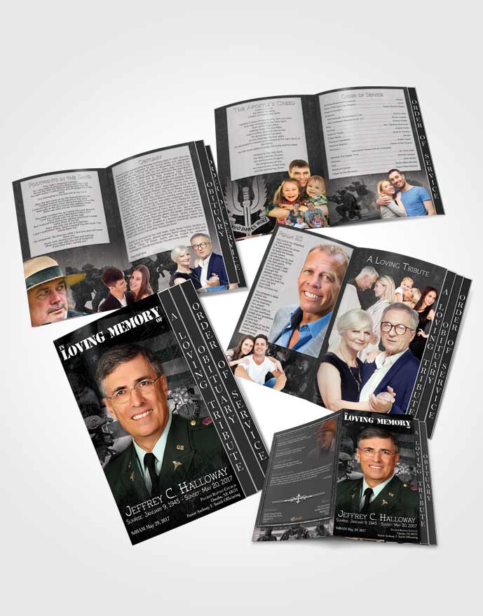 4 Page Grad Obituary Template Brochure Black and White Special Forces Salute