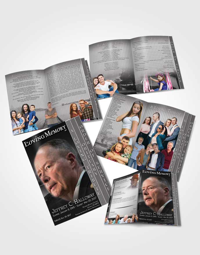 4 Page Grad Obituary Template Brochure Black and White Summer Lake