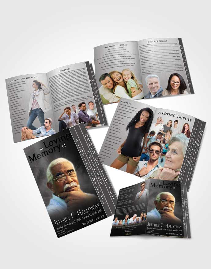 4 Page Grad Obituary Template Brochure Black and White Universal Lights