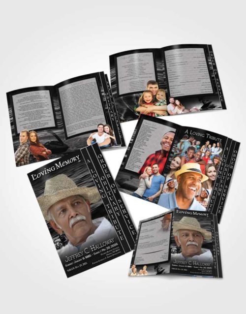 4 Page Grad Obituary Template Brochure Black and White Water Sports