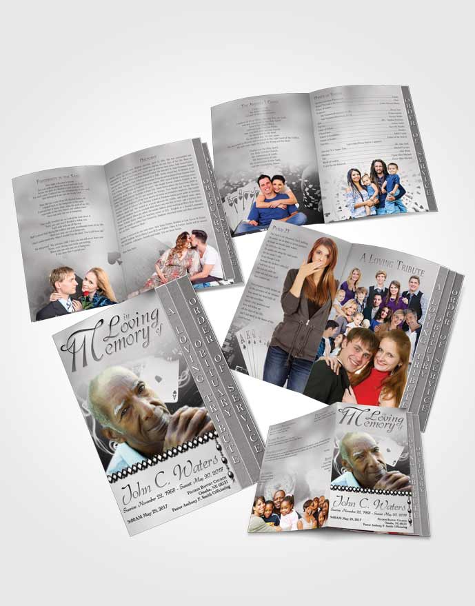 4 Page Grad Obituary Template Brochure Black and White Weekend Card Game