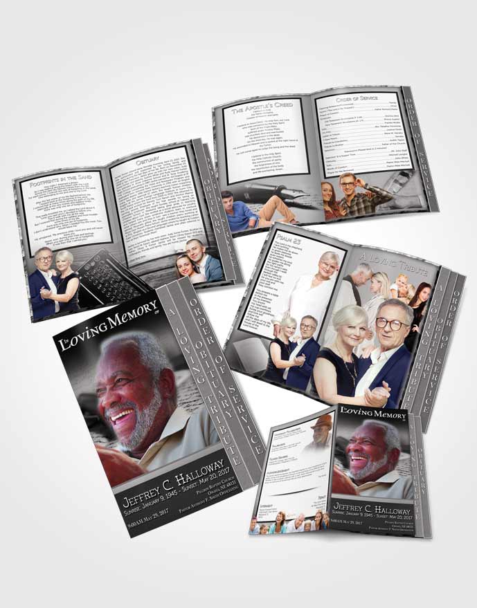 4 Page Grad Obituary Template Brochure Black and White Writer